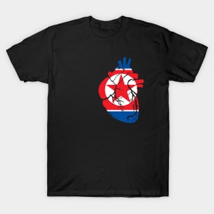 North Korea Flag, Anatomical Heart Design T-Shirt